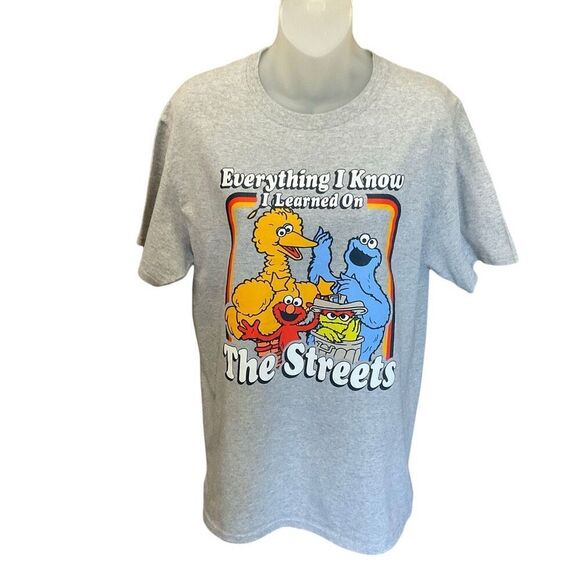 Sesame Street Tops - Sesame Street Tee Shirt I Learned On The Street Graphic Crew Neck Grey Medium